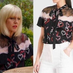 Sandro Hearts and Lace Silk Shirt